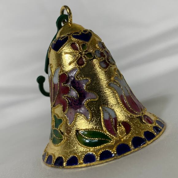 Cloisonne Gold Enamel Floral Tulip Heart Bell Butterfly Flower Green Interior - Picture 7 of 14